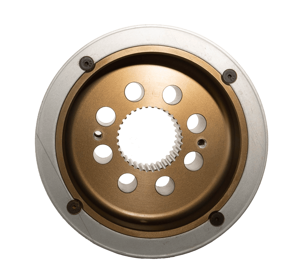 Front face of an aluminum alloy race pulley 