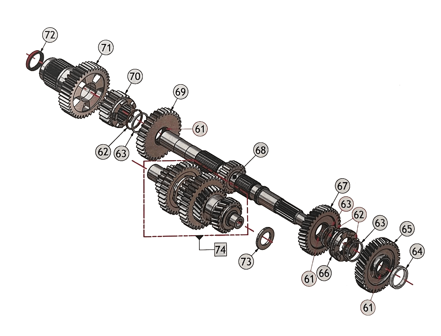 Diagram of Big Dog transmission parts