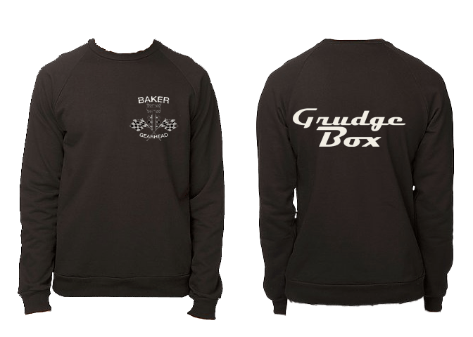 two black crewneck sweatshirts with white designs