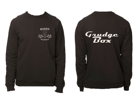 two black crewneck sweatshirts with white designs