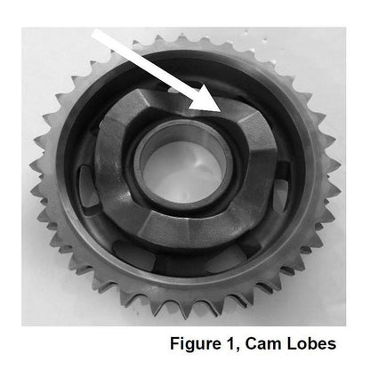 image of sprocket with arrow pointing at Cam Lobes